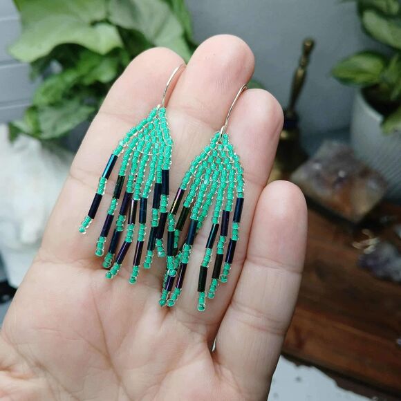 Assorted Small Beaded Fringe Cascade Shoulder Duster Dangle Earrings, 2.5" - Picture 3 of 13